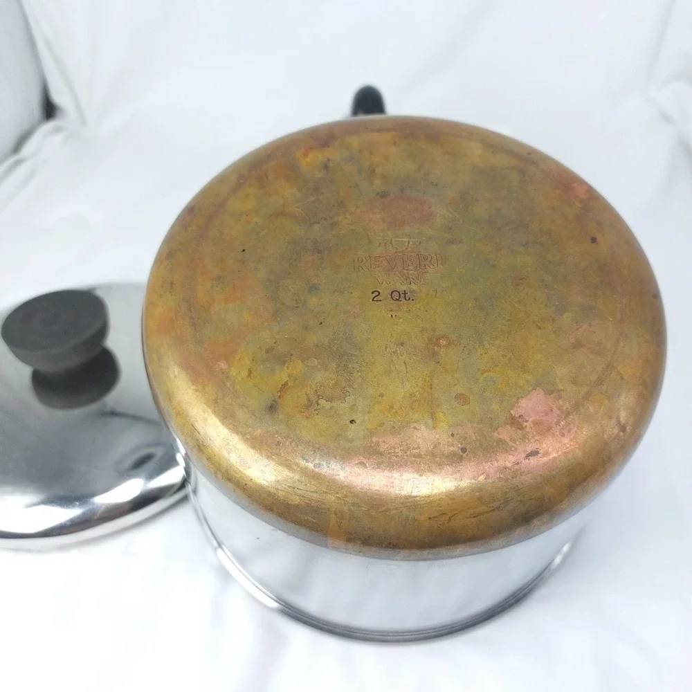 Vintage Revere Ware 2 Qt Sauce Pan Pot W/Lid 1801 Copper Clad Bottom USA